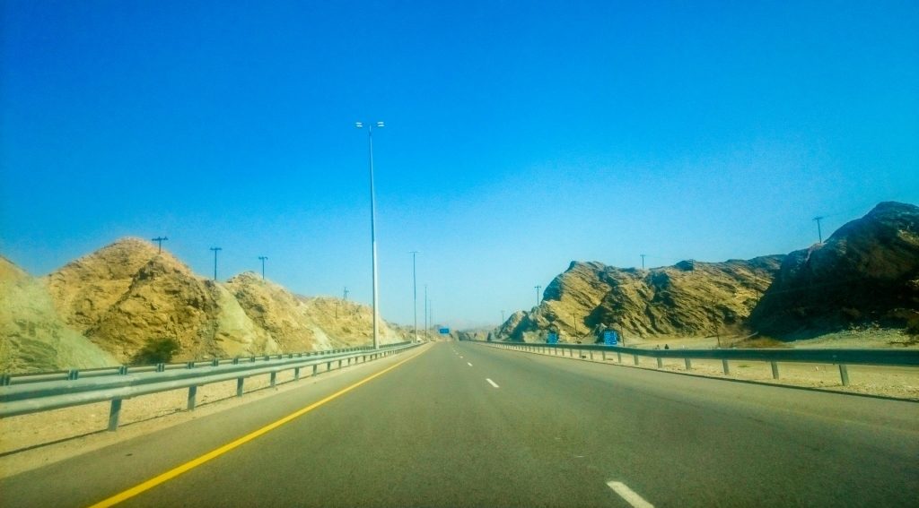 road towards the wahiba sands desert in Oman