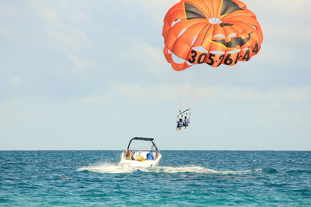 A parasailing boat in the Maldives
